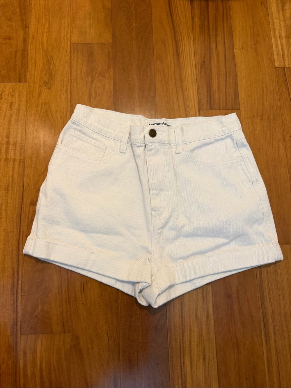 American Apparel White High-Waisted Denim Shorts
